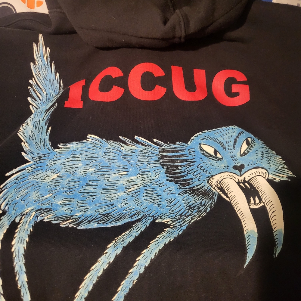Gucci Freya Hartas ICCUG Black Hoodie with Blue Sabertooth and Red Text Accent